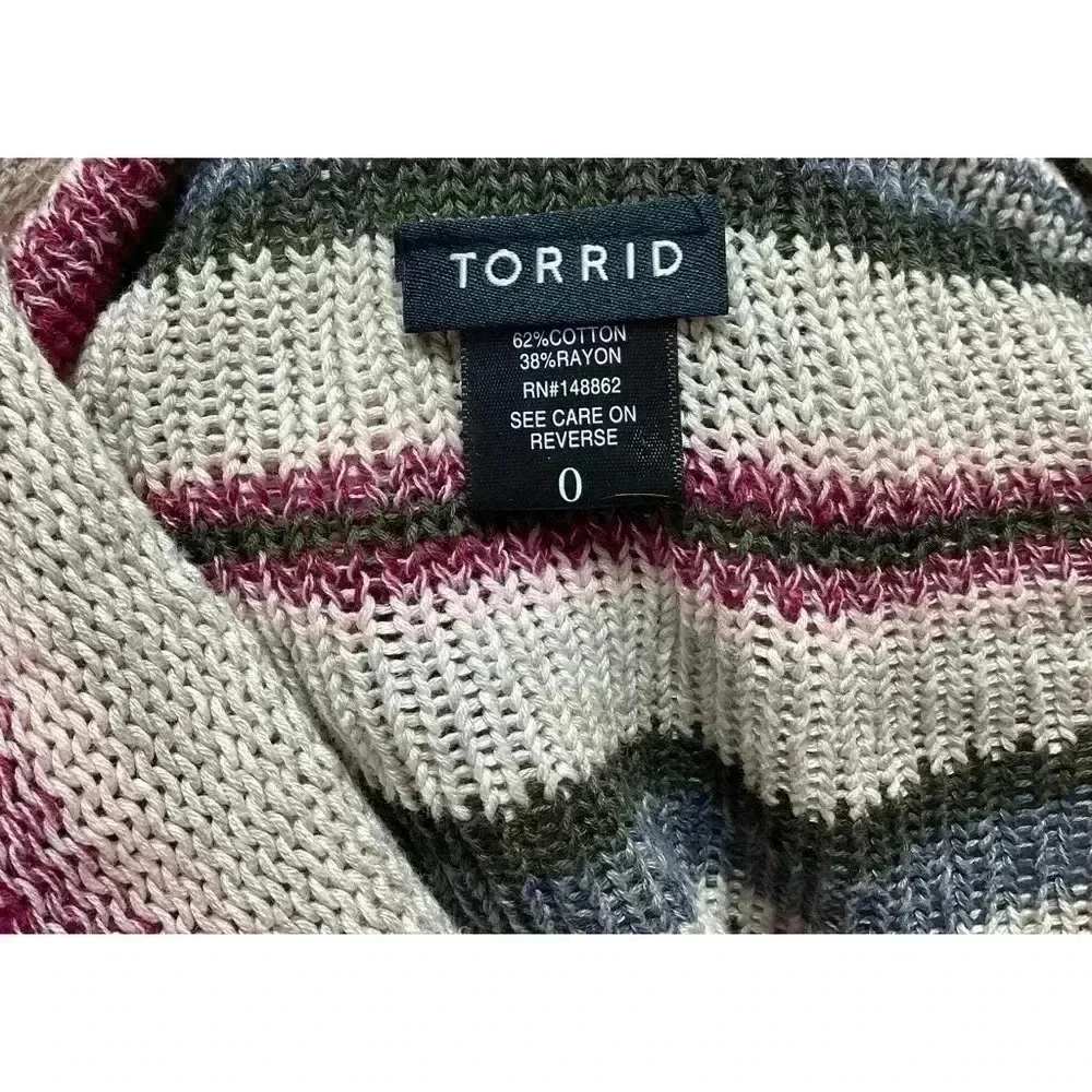 Torrid Women 0X Waterfall Striped Sweater Beige Cotton Rayon 3/4 Sleeve Boho - Picture 10 of 10